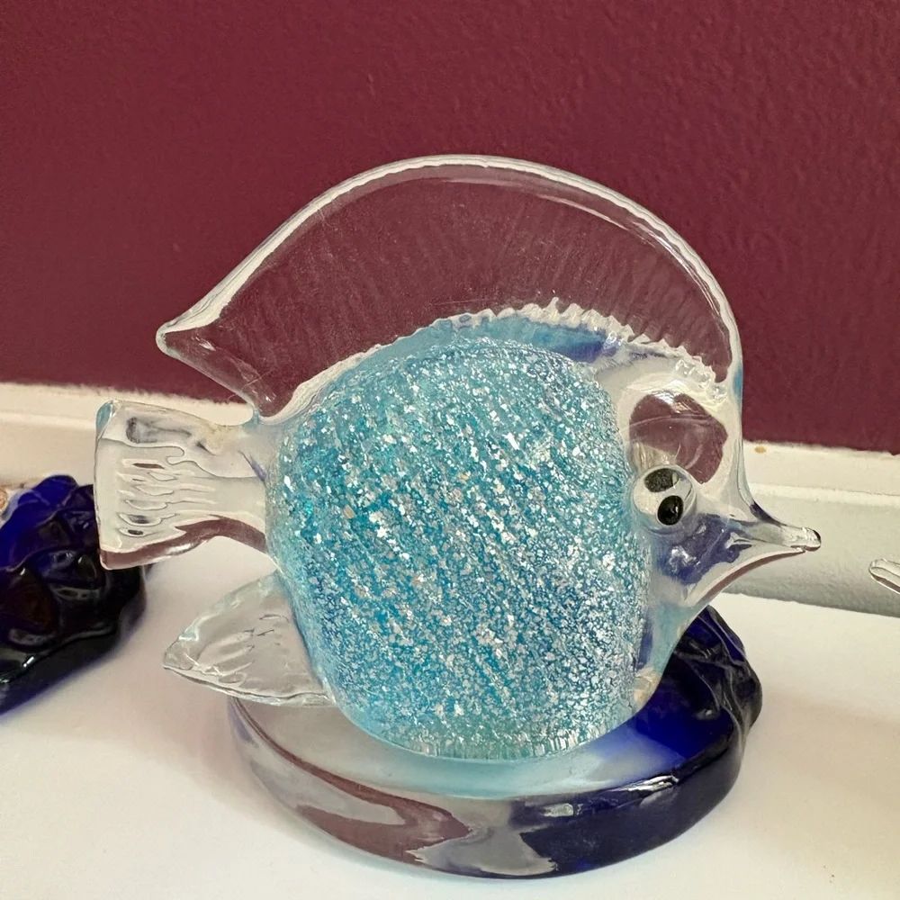 PartyLite Riviera Art Glass Angel Fish Tealight Candle Holder Orange Blue 3 - Picture 3 of 13